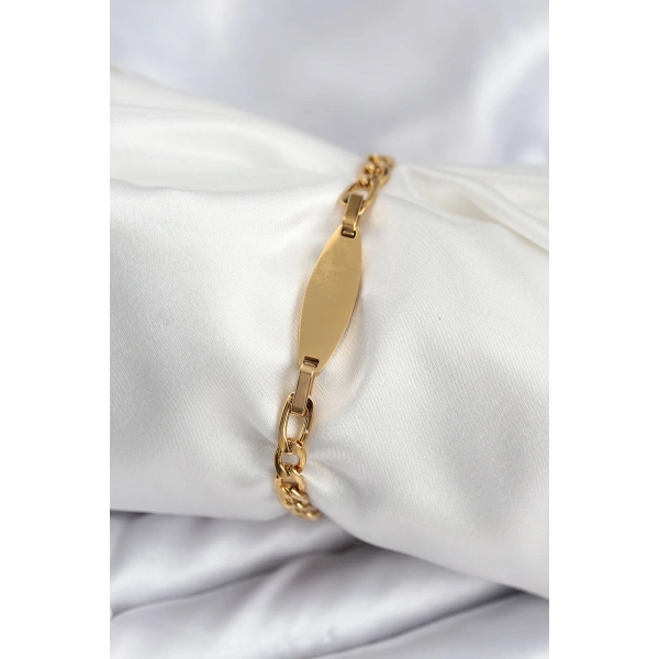316L Çelik Gold Renk Oval Yazı Yazmaya Uygun Kadın Bileklik