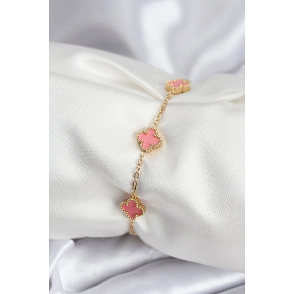 316L Çelik Gold Renk Pembe Baby Boy Yonca Kadın Bileklik