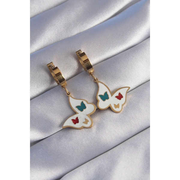 316L Çelik Gold Renk Renkli Mineli Kelebek Küpe