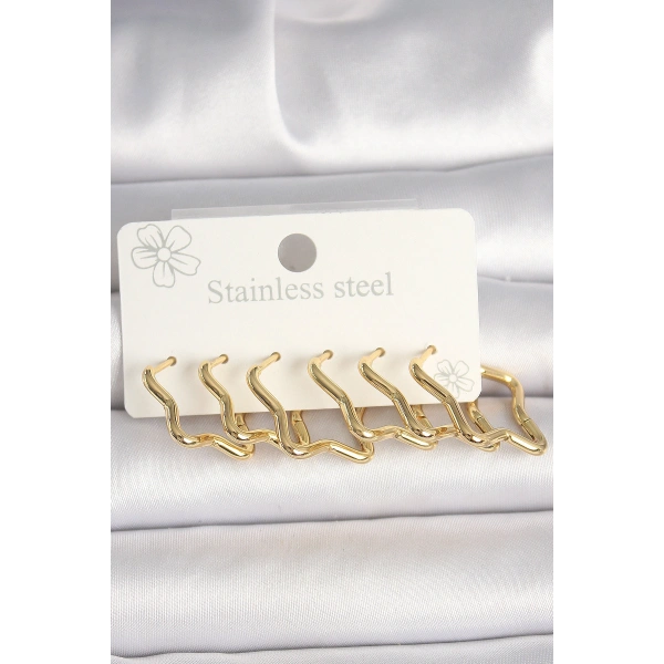 316L Çelik Gold Renk Yıldız Model Kadın Küpe Seti