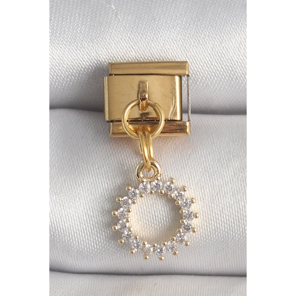 316L Çelik Gold Renk Zirkon Taşlı Sallantı Güneş Model Nomination Charm