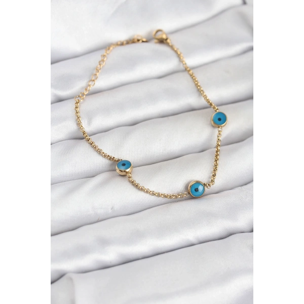 316L Çelik Gold Renkli Nazar Boncuk Model Kadın Bileklik