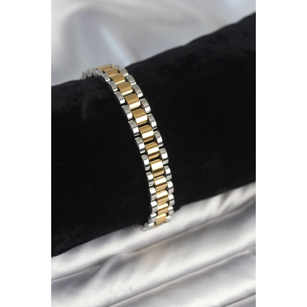 316L Çelik Gold ve Gümüş Renk 9 mm Kalınlık Erkek Bileklik