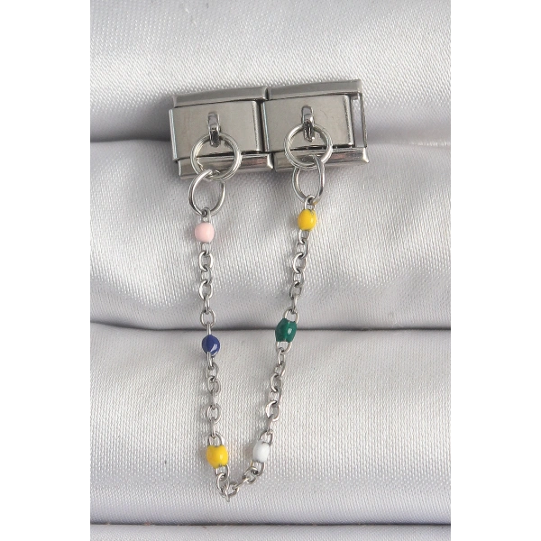 316L Çelik Gümüş Renk 2Li Sallantı Zincir Model Nomination Charm