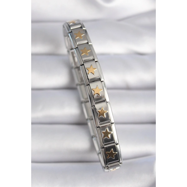 316L Çelik Gümüş Renk Gold Yıldız İşleme Nomination Charm Bileklik