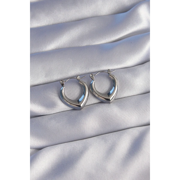 316L Çelik Gümüş Renk İçi Oval Tasarımlı Küpe