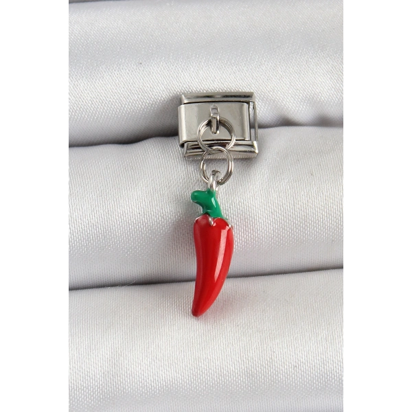 316L Çelik Gümüş Renk Kapya Biber Model Nomination Charm