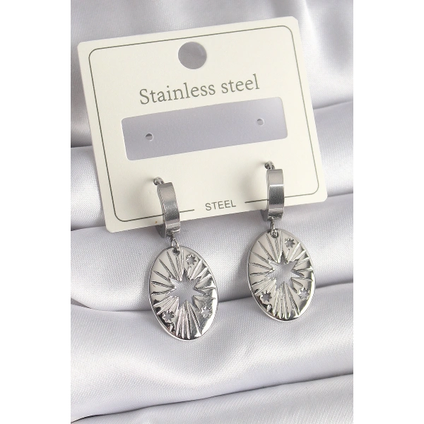 316L Çelik Gümüş Renk Kutup Yıldızı İşleme Kadın Küpe