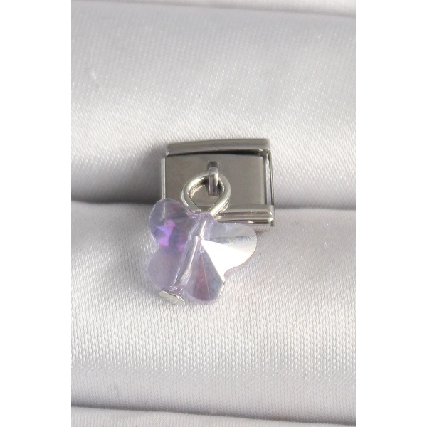 316L Çelik Gümüş Renk Mor Zirkon Taşlı Nomination Charm