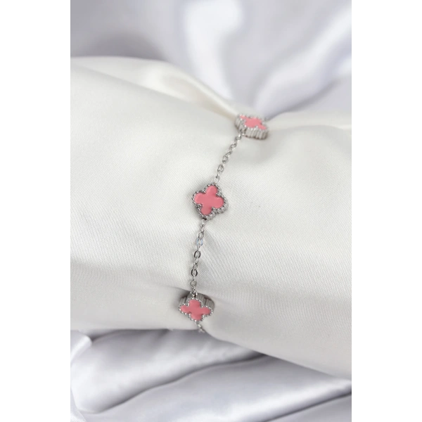 316L Çelik Gümüş Renk Pembe Baby Boy Yonca Kadın Bileklik