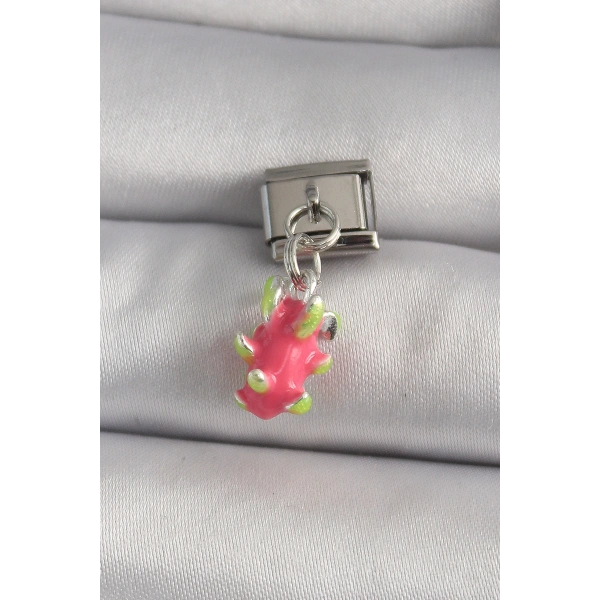 316L Çelik Gümüş Renk Sallantı Ejder Meyvesi Model Nomination Charm