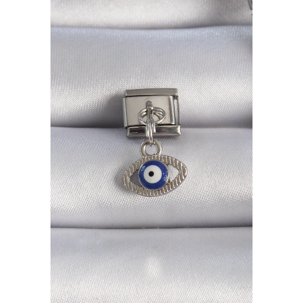 316L Çelik Gümüş Renk Sallantılı Göz Figür Nazar Boncuk Detay Nomination Charm