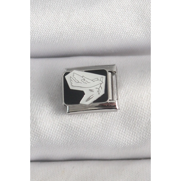 316L Çelik Gümüş Renk Siyah Beyaz Kuş İşlemeli Nomination Charm