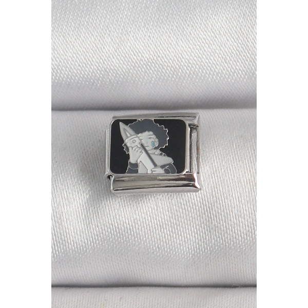 316L Çelik Gümüş Renk Siyah İşlemeli Portre Model Nomination Charm