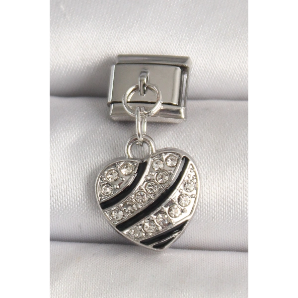 316L Çelik Gümüş Renk Zirkon Taşlı Kalp Model Nomination Charm