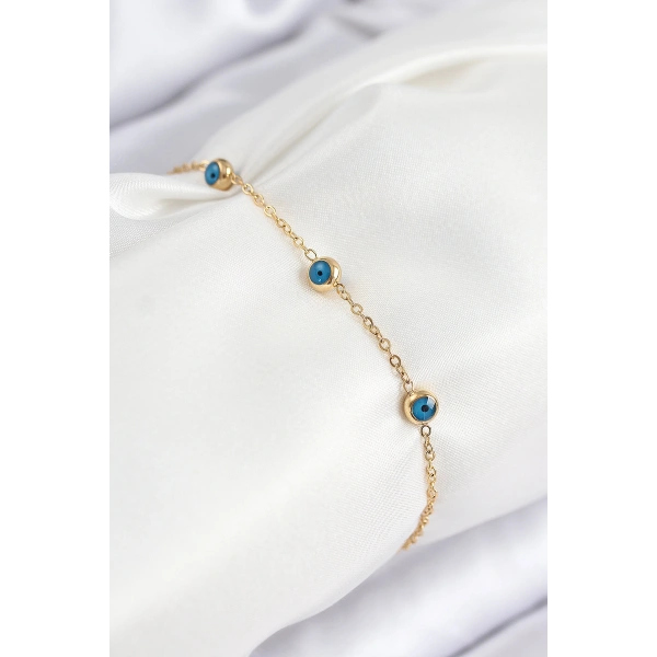 316L Çelik Nazar Boncuğu Model Gold Renk Kadın Bileklik