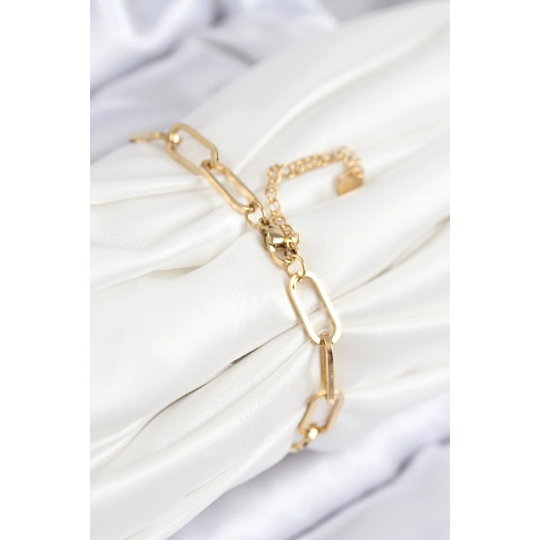 316L Çelik Nazar Boncuğu Ve Zirkon Taşlı Kalp Model Gold Renk Kadın Bileklik