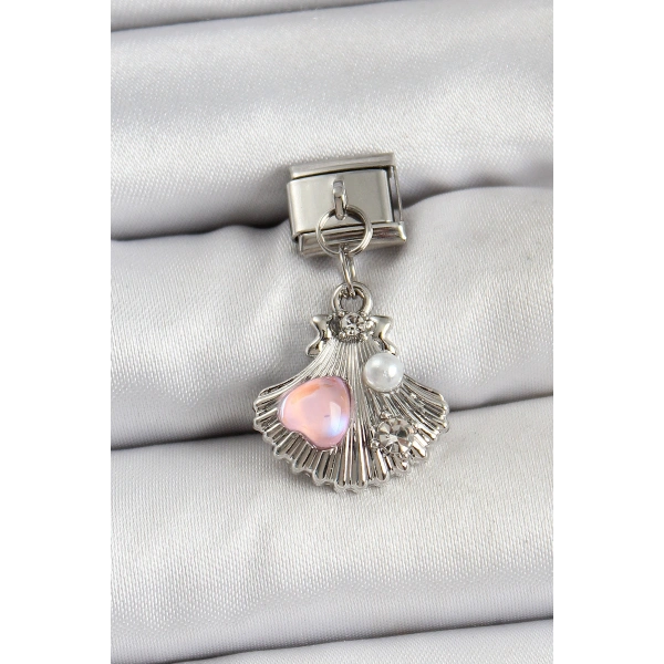 316L Çelik Sallantılı İnci Detaylı İstiridye Model Gümüş Renk Nomination Charm