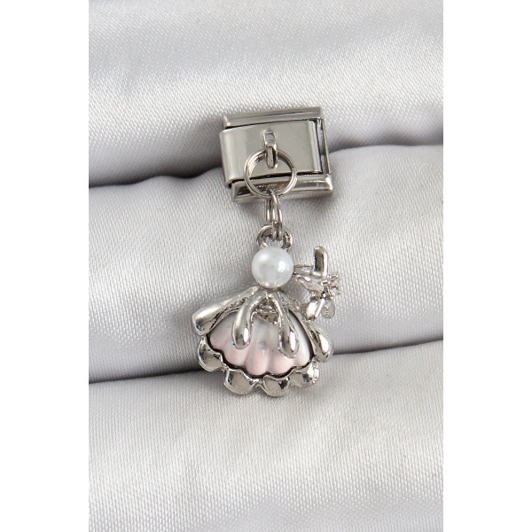 316L Çelik Sallantılı İnci Detaylı İstiridye Model Gümüş Renk Nomination Charm