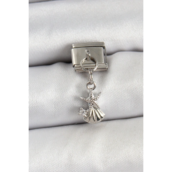 316L Çelik Sallantılı Zirkon Taşlı Deniz Yıldızı Ve İstiridye Model Gümüş Renk Nomination Charm