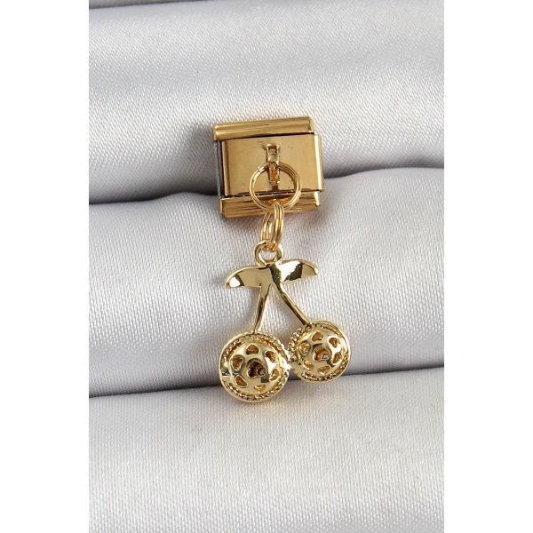 316L Çelik Sallantılı Zirkon Taşlı Fiyonk Model Gold Renk Nomination C316L Çelik Sallantılı Kiraz Model Gold Renk Nomination Charm