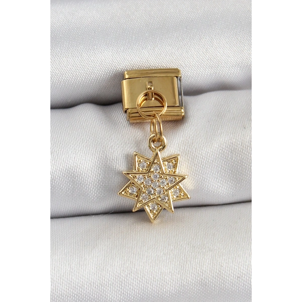 316L Çelik Sallantılı Zirkon Taşlı Yıldız Model Gold Renk Nomination Charm