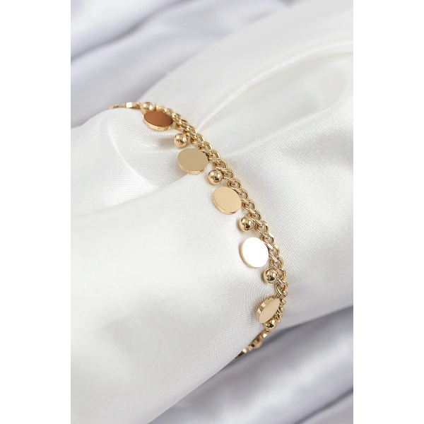 316L Çelik Sıralı Pul Model Gold Renk Kadın Bileklik