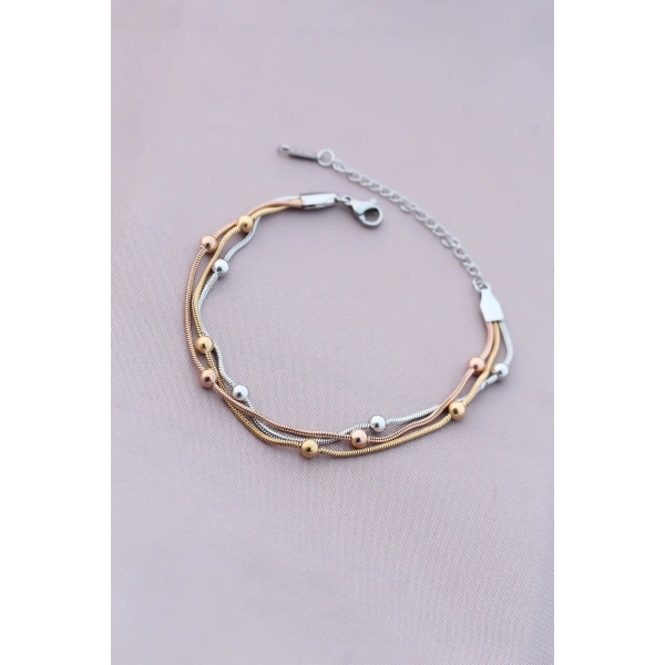 316L Kararmaz Çelik Gümüş Renk Top Zincirli Kadın Bileklik