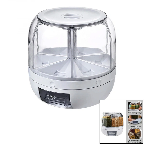 360° DÖNEBİLEN GIDA ORGANİZERİ 6 BÖLMELİ - 6KG. OTOMATİK DÜĞME MUSLUK