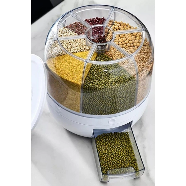 360° Dönebilen Kuru Gıda Ve Bakliyat Organizeri 6 Bölmeli Hava Geçirmez Saklama Kabı 6 lt