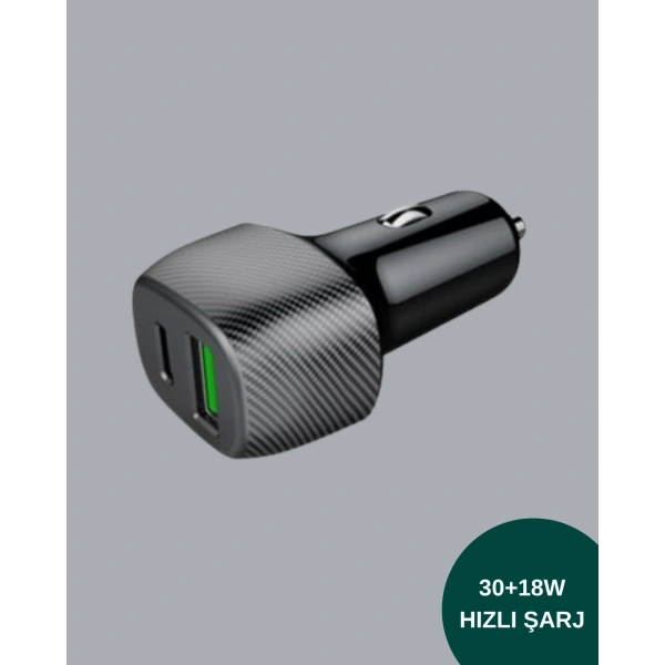 38W Çift Çıkışlı Araç Şarj Cihazı – Type-C ve USB PD Destekli