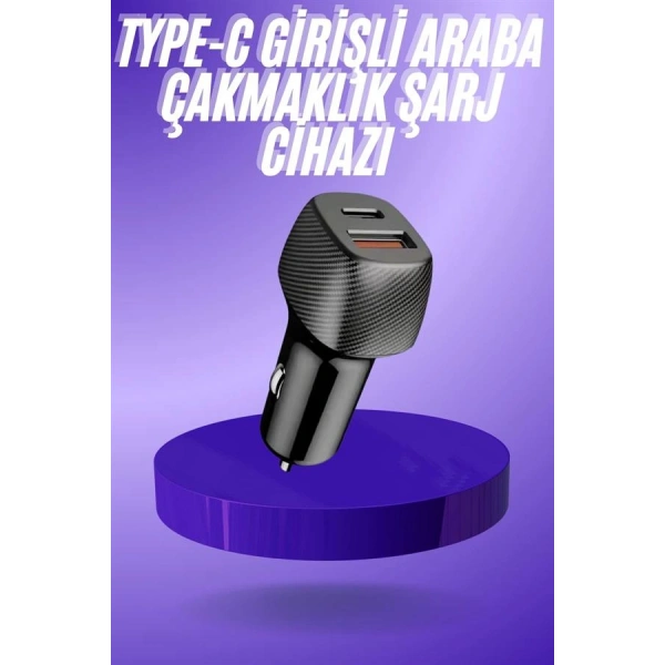 38W USB Type-C Girişli Oto Çakmaklık Araç İçi Hızlı Şarj Çakmaklık Şarj Aleti