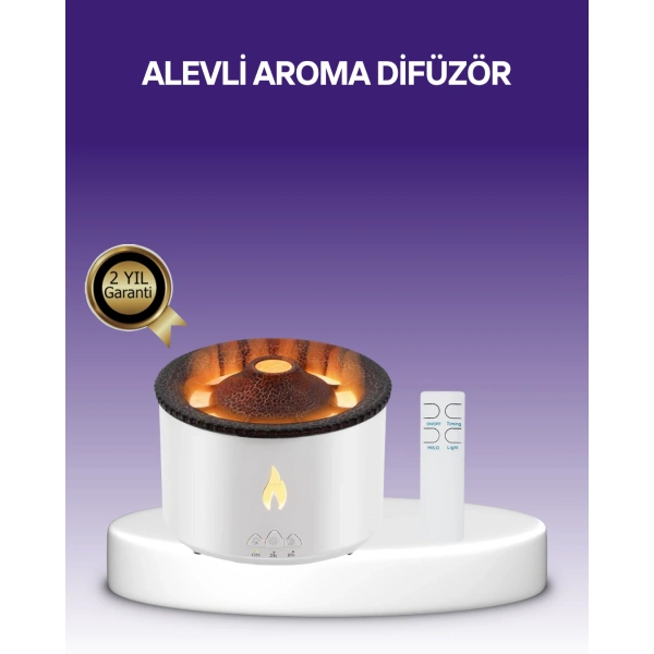 3D Alev Efektli Hava Nemlendirici – Uzaktan Kumandalı ve 8 Saat Çalışma Süreli