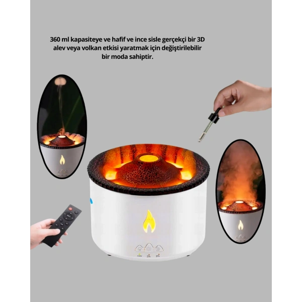 3D Alev Işıklı Aromaterapi Makinesi – 360 ml Su Kapasiteli Sessiz Difüzör