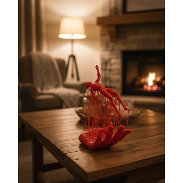 3D El Formlu İnsan Figürü Kırmızı Modern Soyut Dekoratif Biblo 12x18 cm