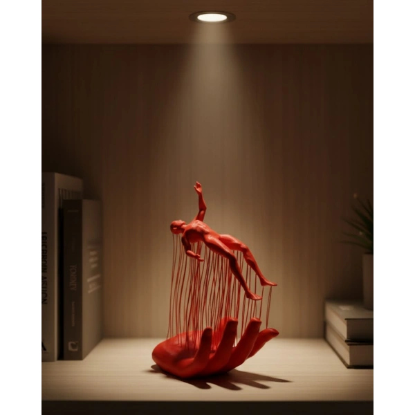 3D El Üzerinde İnsan Figürü Kırmızı Sanatsal Masa Üstü Dekor 12x18 cm