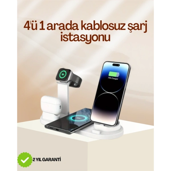 4 Cihazı Aynı Anda Şarj Edebilen Kablosuz Şarj İstasyonu – Çok Yönlü ve Pratik Tasarım