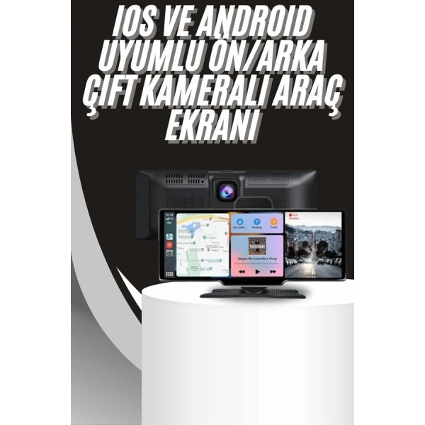 4K 10.2 İnç Çift Kameralı Araç Multimedya Ekranı CarPlay Kablosuz Tüm Cihazlara Uyumlu