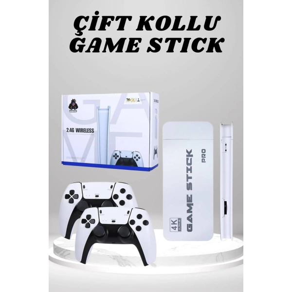 4K HD Görüntü Kaliteli Retro Game Stick 20000 Oyunlu Çift Kollu Beyaz Game Stick