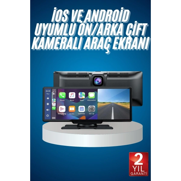 4K Ultra Araç İçi Ön ve Arka Kameralı Ekran HD 2 Kameralı Torpido Üstü Araç Multimedya