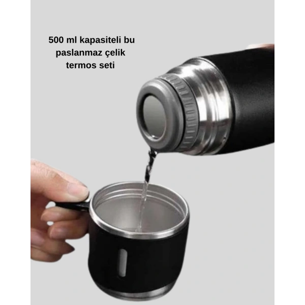 500 ml Paslanmaz Çelik Termos Seti – Sızdırmaz, Vakumlu, Isı Koruma Özellikli, Taşınabilir Termos