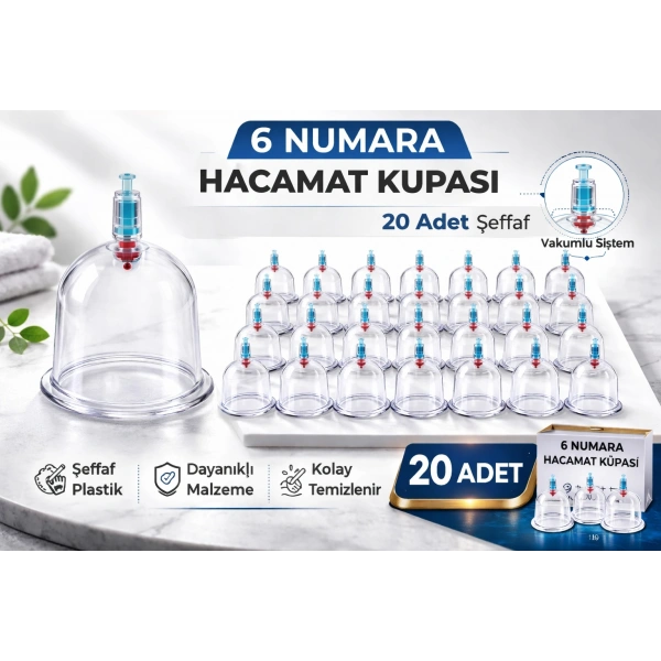 6 Numara Hacamat Kupası 20 Adet Vakumlu Kupa Bardak Dayanıklı Plastik Manuel Hacamat Kabı