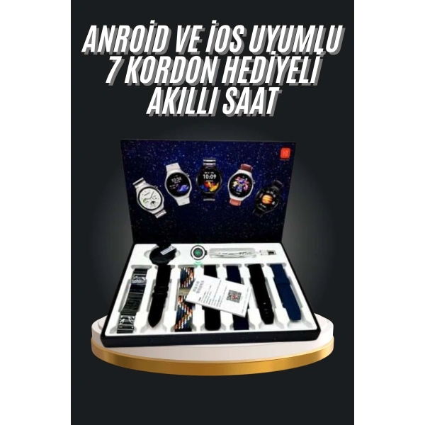 7 Kordonlu Akıllı Saat Siyah Kasa Dokunmatik Ekran Uyku ve Sağlık Takibi