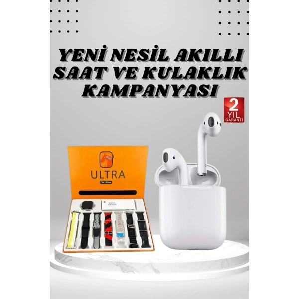 7 Kordonlu Akıllı Saat Ve 2.Nesil Kulaklık Yüksek Ses Kaliteli Uzun Pil Ömrü