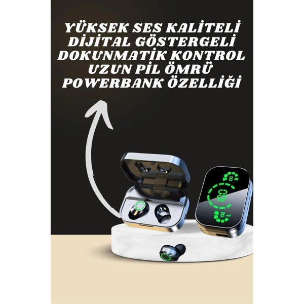 7 Kordonlu Akıllı Saat Ve Aynalı Bluetooth Kulaklık Powerbank Dijital Göstergeli