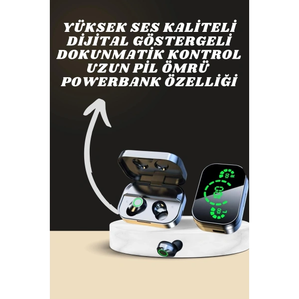 7 Kordonlu Akıllı Saat Ve Aynalı Bluetooth Kulaklık Powerbank Dijital Göstergeli