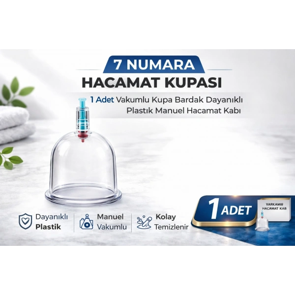 7 Numara Hacamat Kupası 1 Adet Vakumlu Kupa Bardak Dayanıklı Plastik Manuel Hacamat Kabı