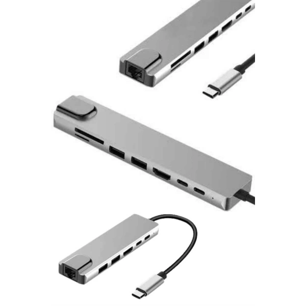 8 Portlu Macbook Çevirici Type C Hub  SD TF USB Çoğaltıcı Ethernet