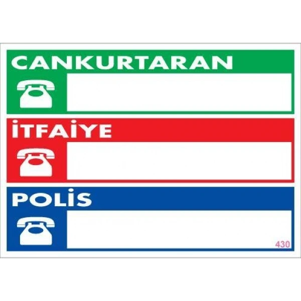 Acil Durum Telefon Levhası 25x35 KOD:430