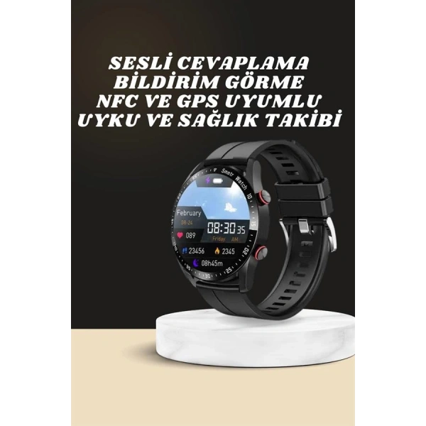 Akıllı Saat Amoled Ekran Metal Ve Deri Kordonlu Uyku ve Sağlık Takibi Titreşimli